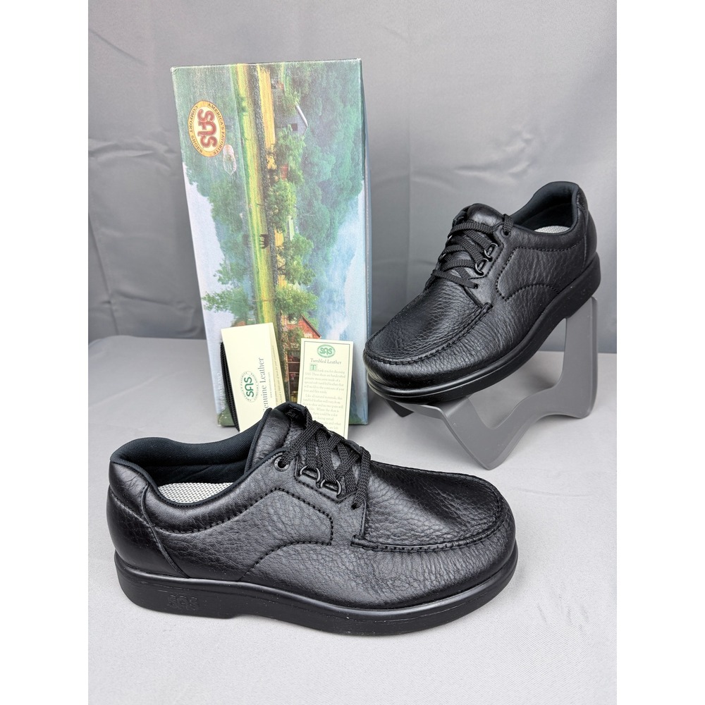 SAS Bout Time Mens Black Tumbled Leather Comfort Oxford Shoes 11 M Made in USA